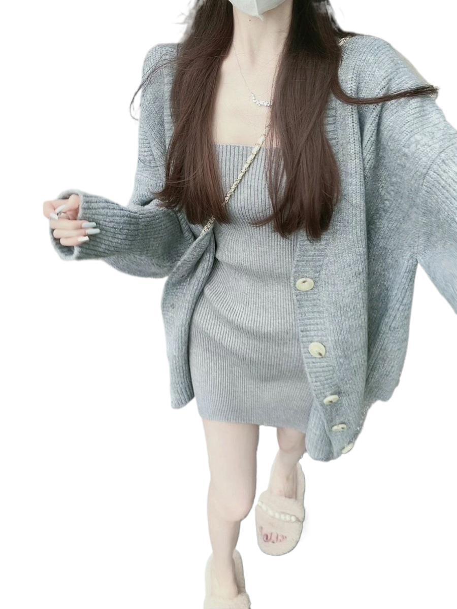 K728 New style Korean style knitted suspender skirt for women, autumn and winter style, pure desire, coldness, royal sister style hip-hugging dress