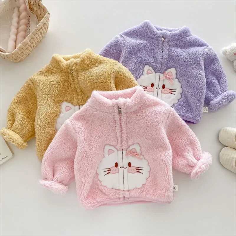 Childrens Fashion Jacket 0-5 Years Old Winter Coral Velvet Childrens Clothing Boys Girls Cat Plush Warm Cotton Coats ParkasXJ241214