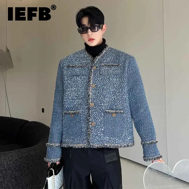IEFB mens denim silhouette wide jacket mens clothing Korean casual loose patchwork jacket 9C3002 241209