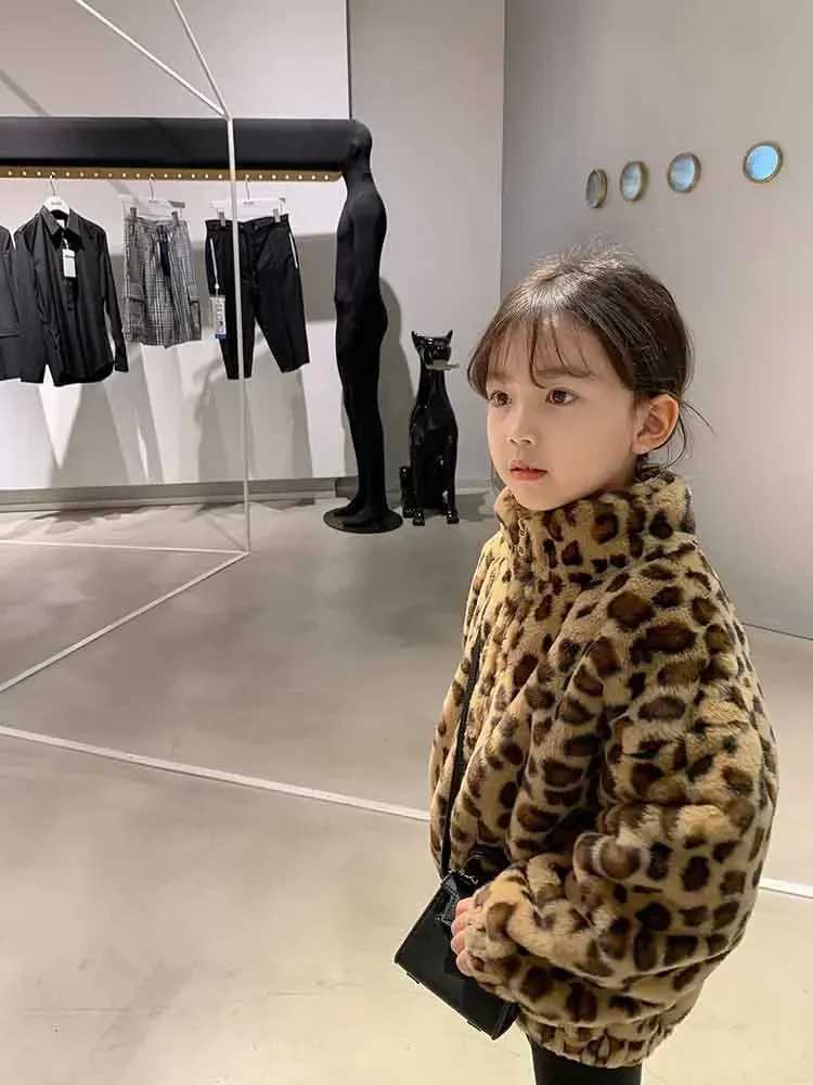 Coats Children Leopard Print Thick Loose Coat Autumn Winter Girl Plush Keep Warm Tops Childrens Clothing 2024 SimpleXJ241214