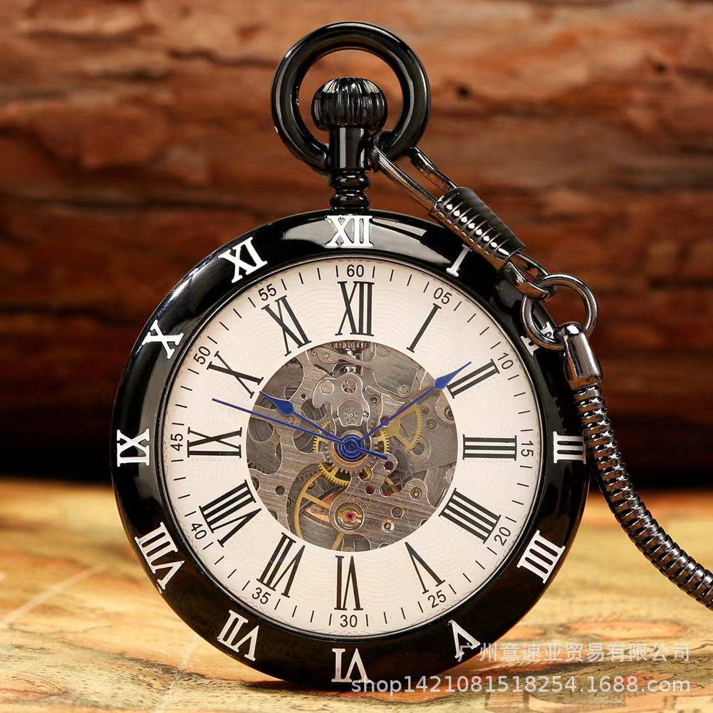 Outer Roman Font Round Snake Chain Automatic Mechanical Pocket Watch Dial Diameter 49mm Thickness 12mm Antique Gift Mechanical Pocket Watch 004