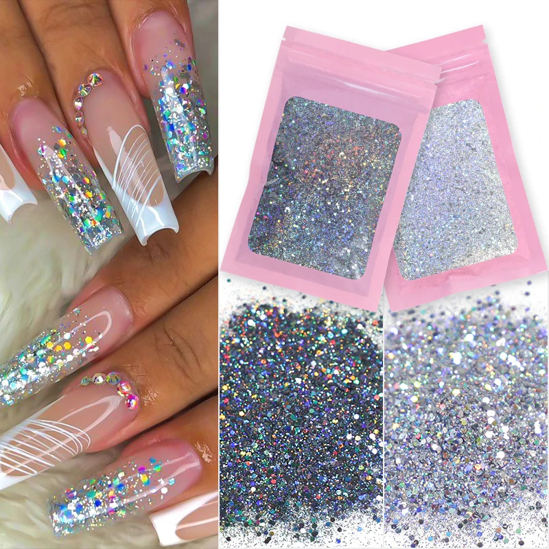 1 ozbag Nail Art Flash Laser Silver Gold Powder Blend Sequins Ultra Fine Dust gel Polishing Trim 241213