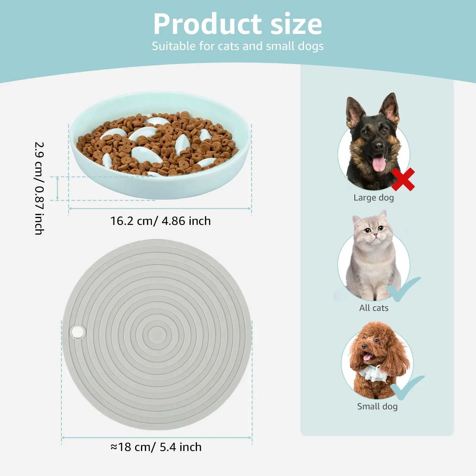 Cat Feeders Cat Slow Feeder Bowl with Non Slip Mat Raised Edge Slow Eating Cat Bowls Anti Vomiting Ceramic Slow Bowl Slow Feeder Dish z241213