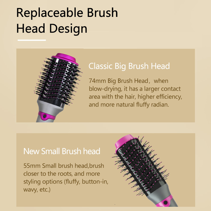 1200W Hair Hot Air Styler Replaceable Head Straightener Curler Comb Roller One Step Electric Ion Blow Dryer Brush