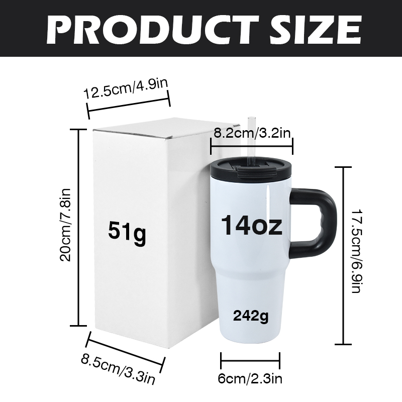 14oz sublimation white kids tumbler with sealing lid handle straw stainless steel vacuum insulated children water bottle student outdoor camping cup