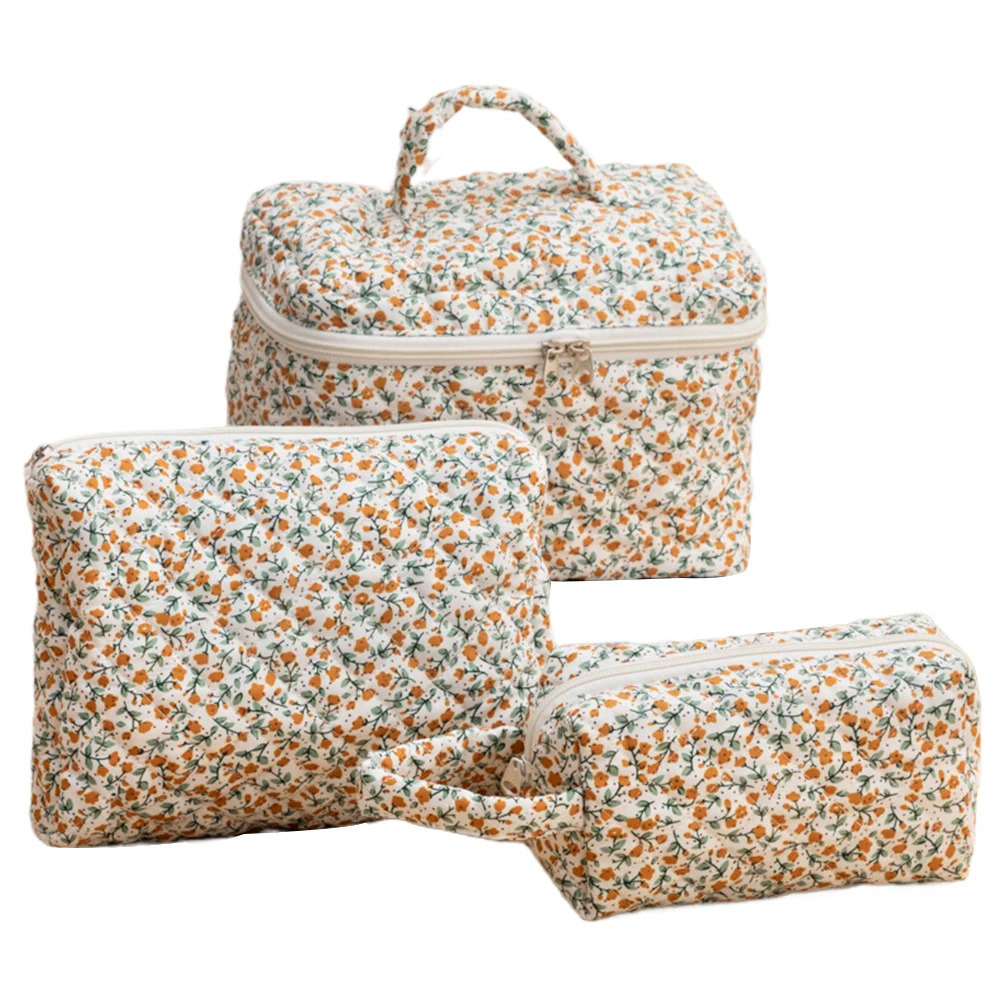 3 Flower Toilet Bags Cotton Quilted Makeup Organizer Storage Bag Large Capacity Makeup Organizer 241212