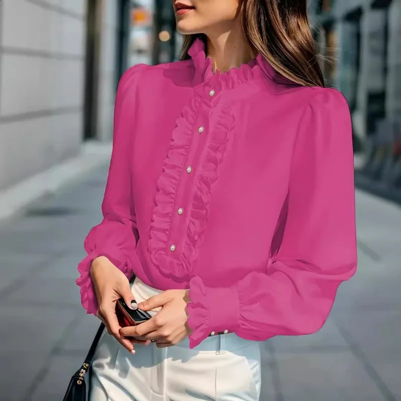 OL Ladies Comfortable Latest Office Womens Work Commuting Tops European American Famale Shirts Ruffles Elegant Fashion Blouse 241213