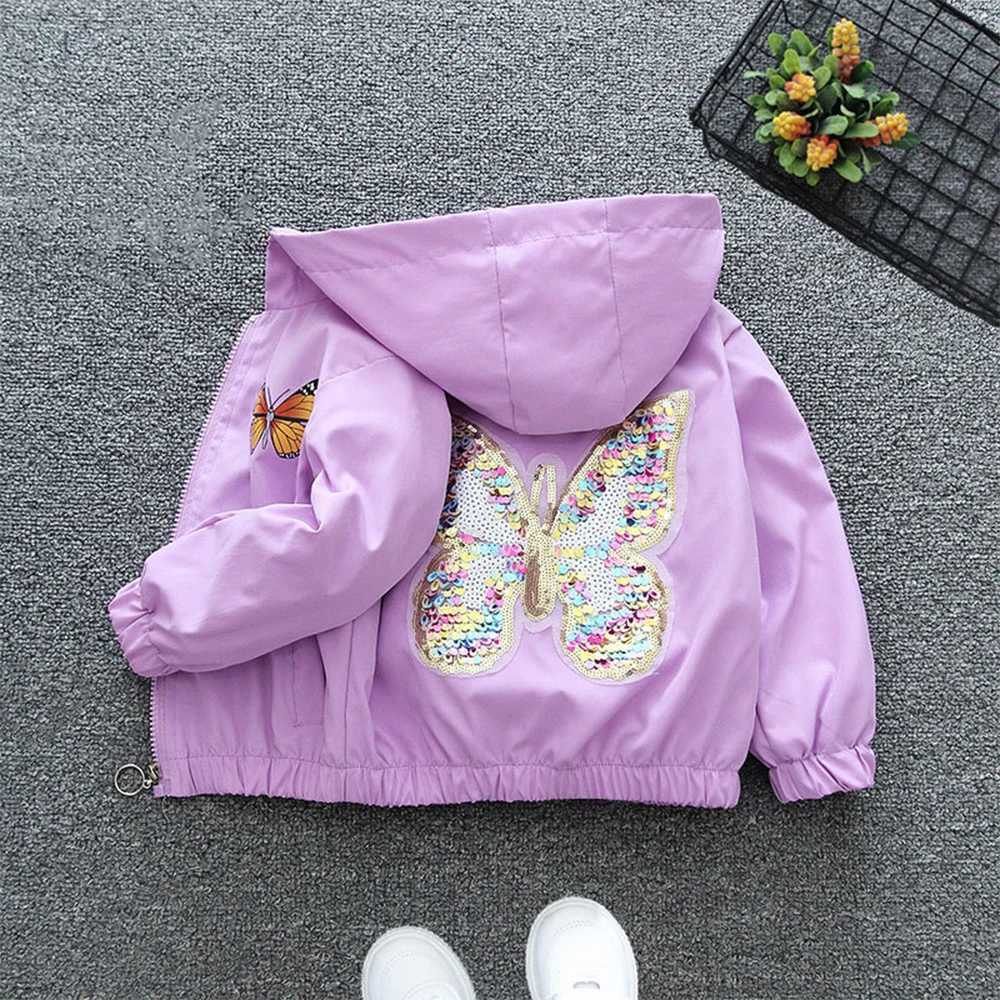 Girls Jacket 2023 Autumn/Winter New Childrens Hooded Coat Sequin Butterfly Zipper Jacket Childrens Fashion JacketXJ241214