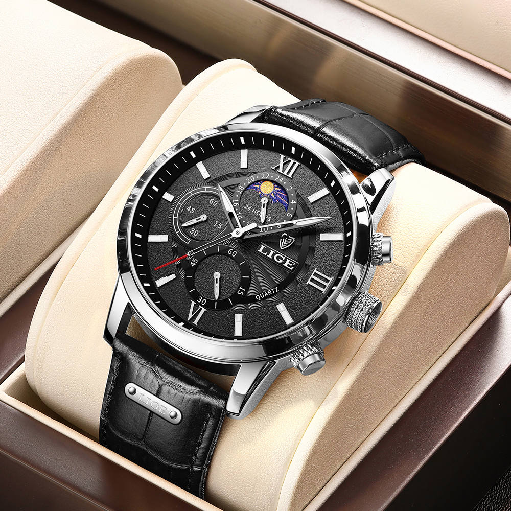 LIGE Men's Quartz Watch Business Luxury Brand watch Multi-functional waterproof watch Men's watch Youth Clock Holiday