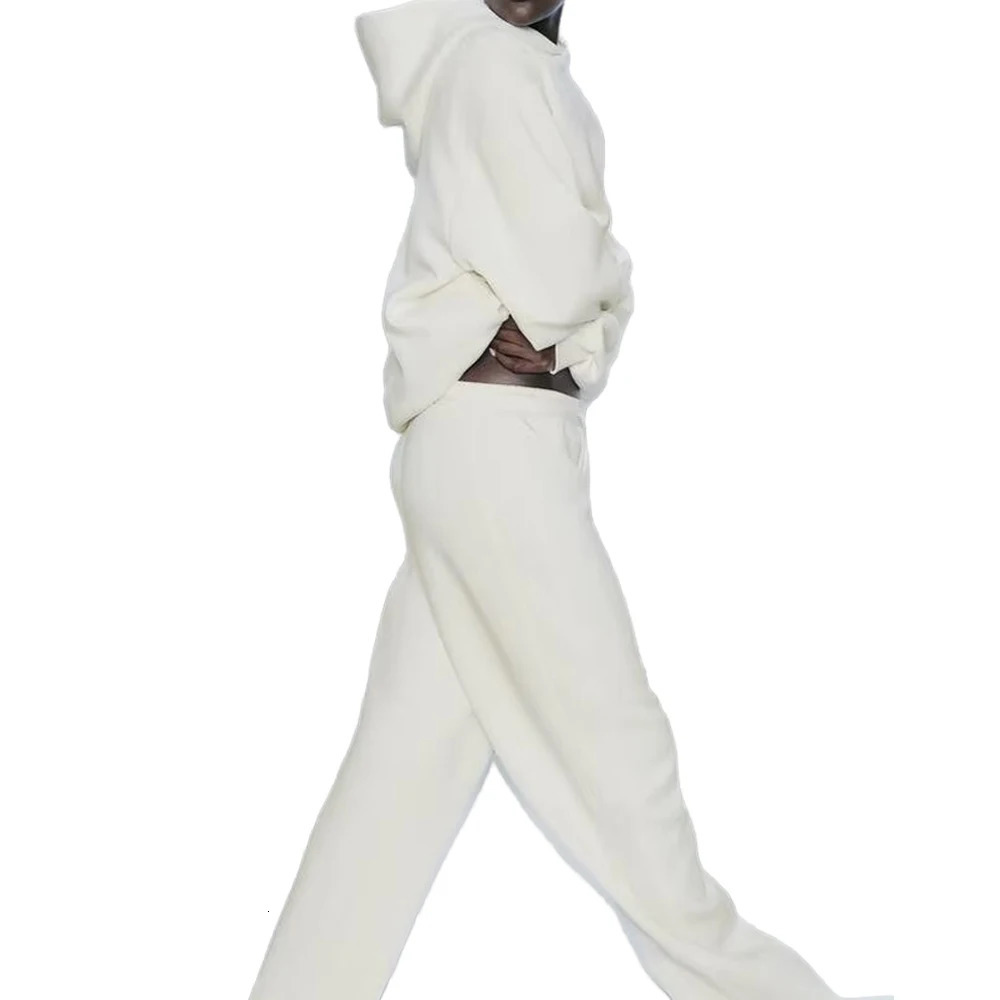 Womens Wide Leg Pants Suit Flannelette Hoodie MultiColor Can be Short Elastic Highwaisted Leisure 241121