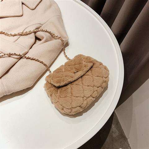 Autumn And Winter Styles Of Woolen Small Bags For Women, New Trendy Korean Version, Versatile Crossbody Bag, Fashionable Dia Grid Chain Bag