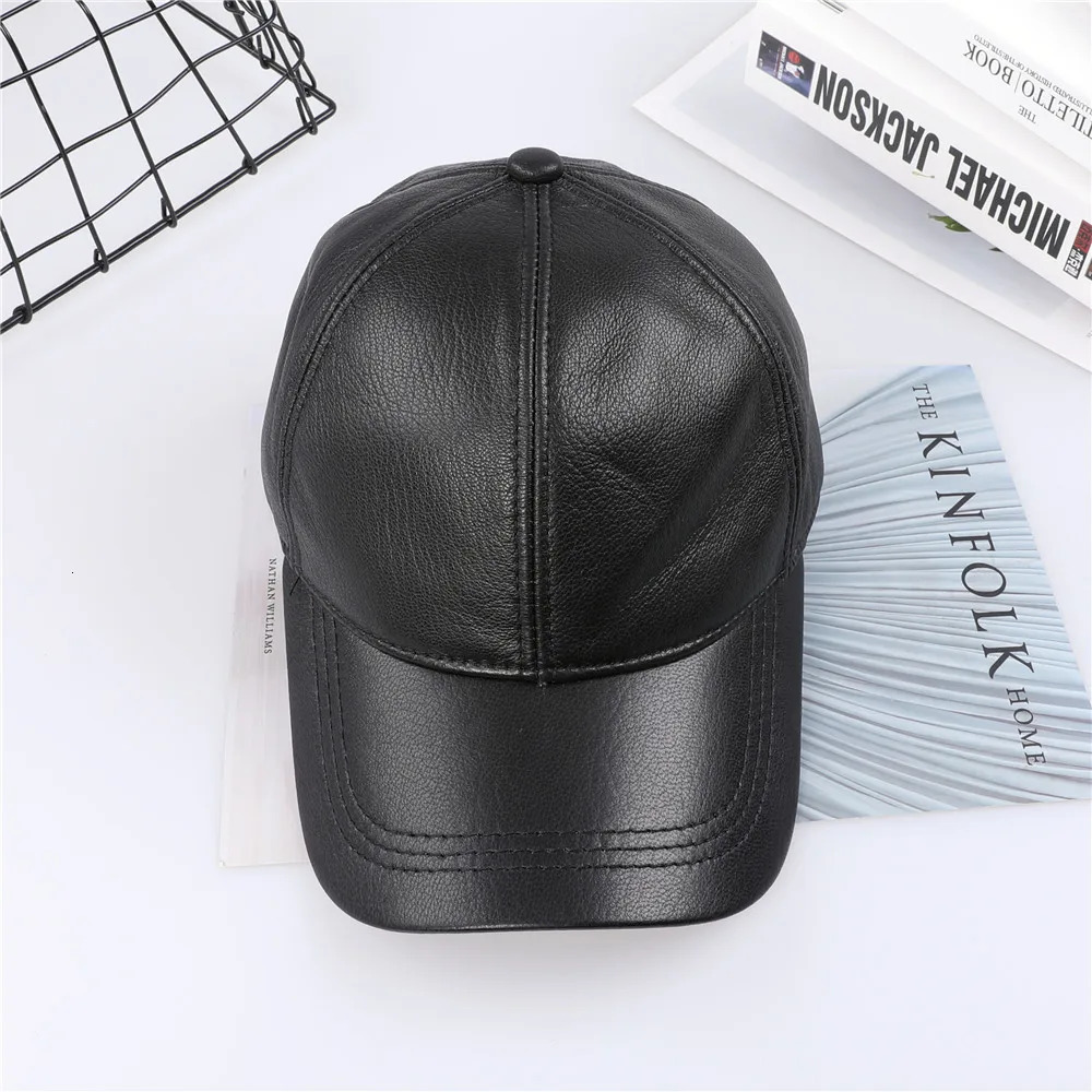 Genuine Leather Baseball Cap Men Black Cowhide Hat Male Adjustable Autumn Winter Real Leather Peaked Hats 241214