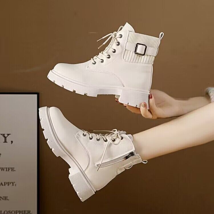 Popular Korean version thick soled and plush sock tube boots, short tube Martin boots, soft soled non slip cotton shoes, 2024 autumn/winter trendy lea