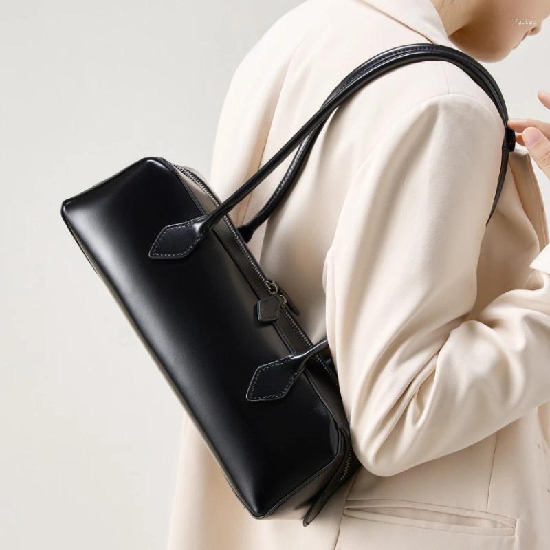 Genuine Leather Underarm Shoulder Bags for Women Korean Designer Tote with Long Handle - hot Sausage Style Ladies Handbag