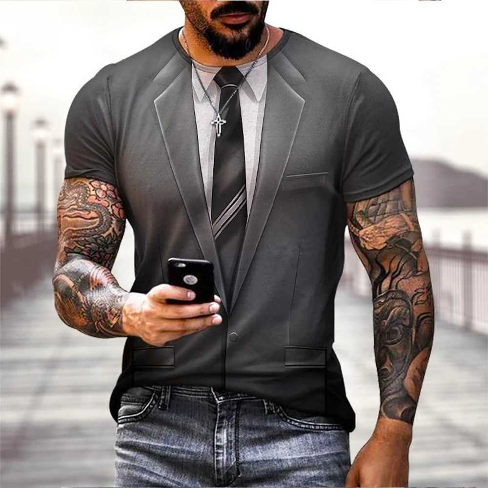 Summer fashion funny fake suit 3D printed T-shirt tailcoat tie T-shirt mens street short sleeved T-shirt W250224