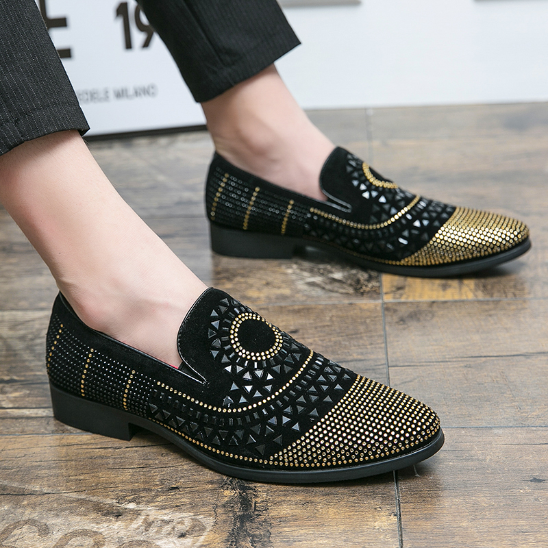 Brand Noble Black Rhie Men Dress Veet Crystal Moccasins Mens Loafers Office Business Party Man Casual Shoes