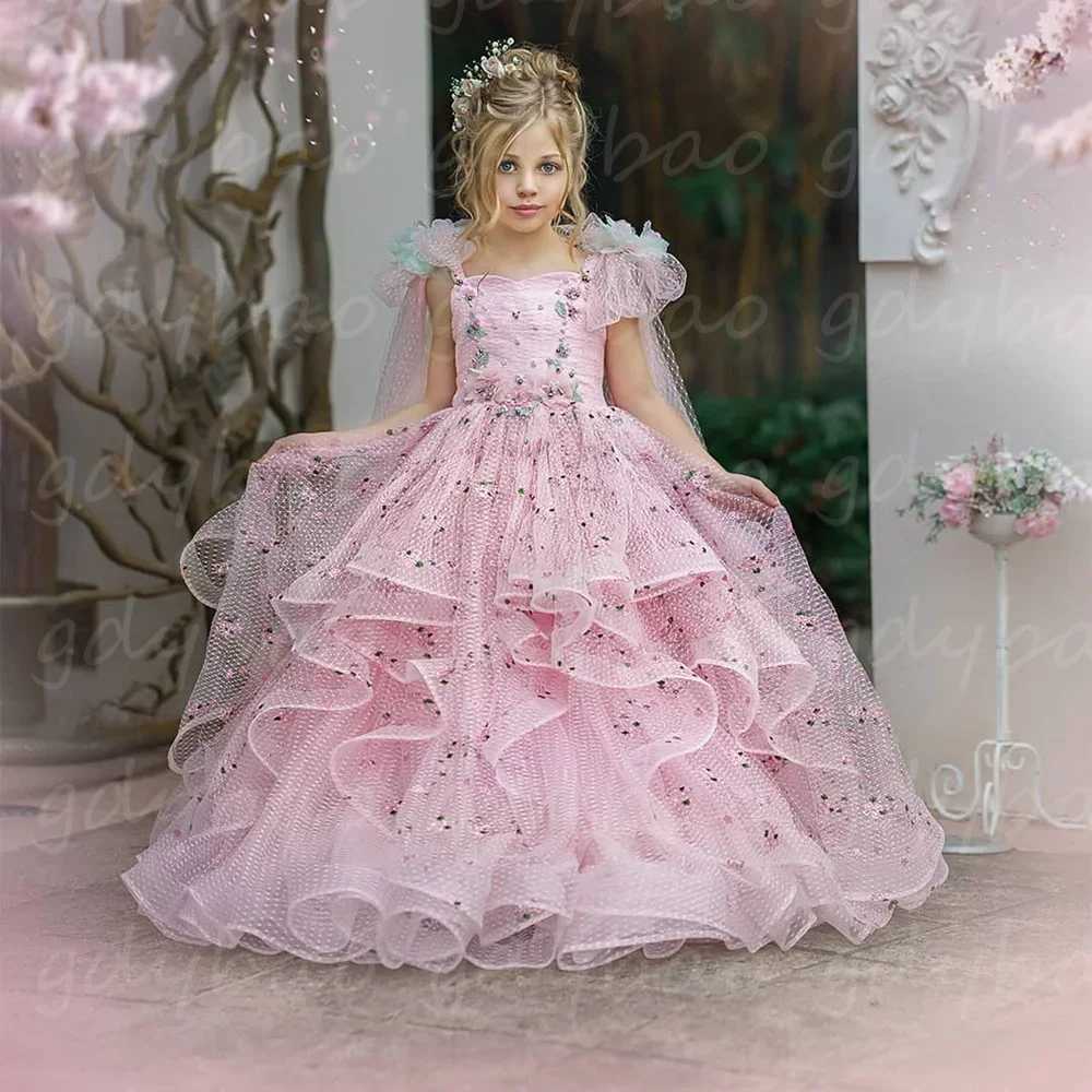 Girl's Dresses Customized Pink Flower Girl Dresses for Weddings Birthday Princess Kids Little Pageant Dresses for Girls First Communion Gown H241