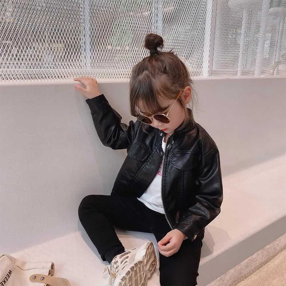 2024 Spring Girls Leather Jackets For 2-8 Years Children Classics Fly Coats Kids Clothing Baby Girls Fashion Pu Outerwear JacketXJ241214