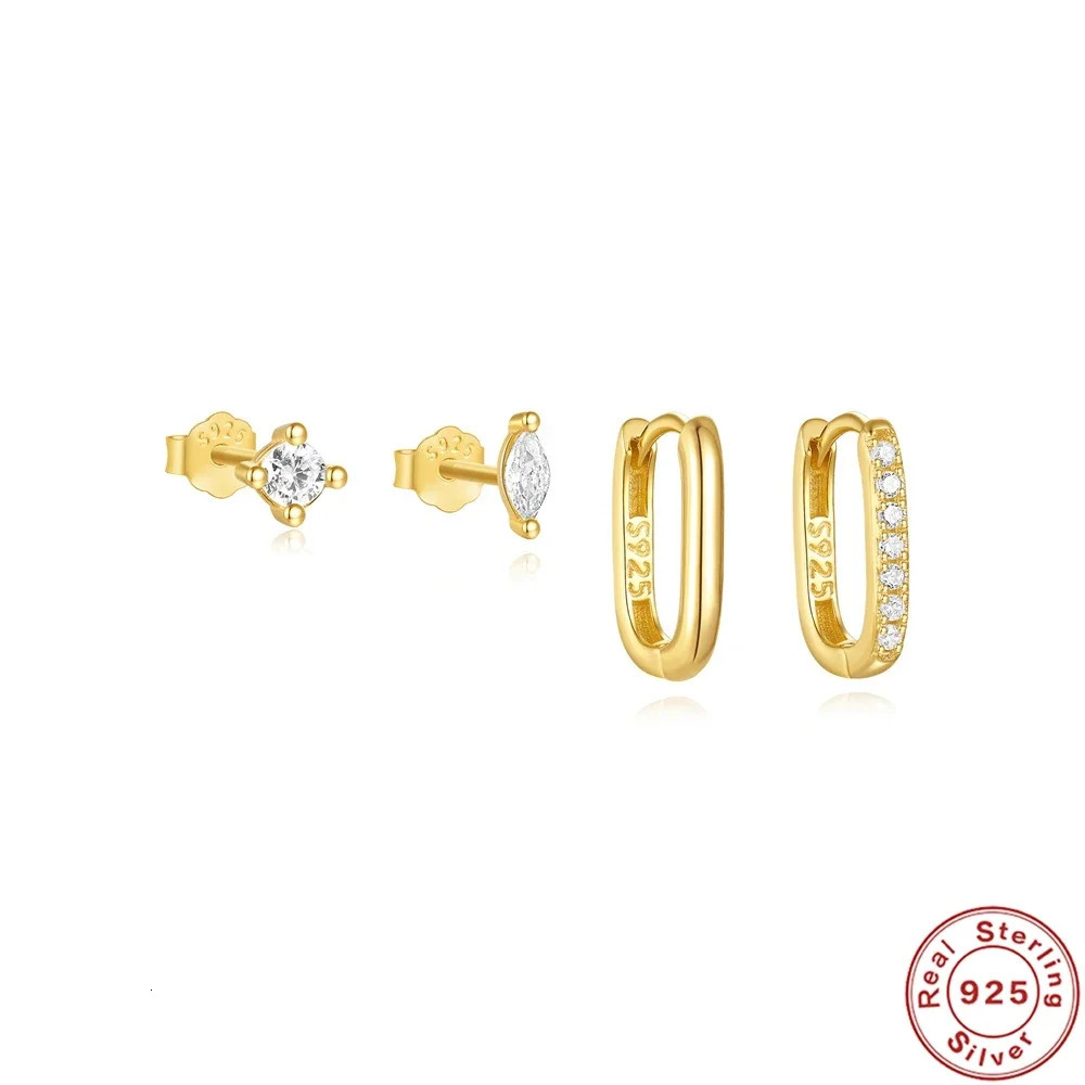 VAL 925 Sterling Silver Korea Simple Square Zircon Earrings Set Round Earrings For Women Birthday Party Jewelry Gifts 241214