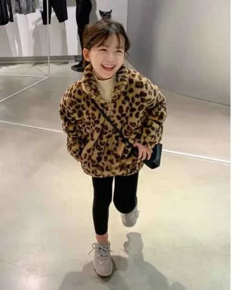 Coats Children Leopard Print Thick Loose Coat Autumn Winter Girl Plush Keep Warm Tops Childrens Clothing 2024 SimpleXJ241214