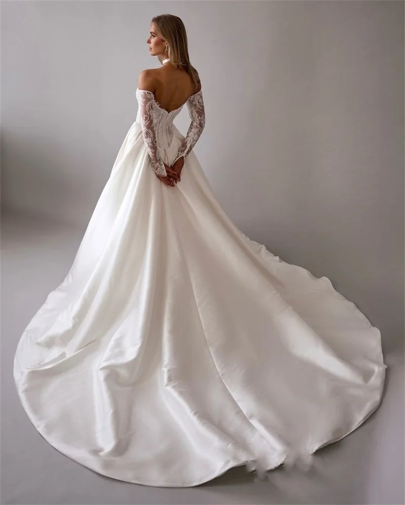 Elegant Bridal Dress Lace Appliques Wedding Off Shoulder Long Sleeves A e Gown Split Side Sweep Train Customized Dresses Vestido De Novia