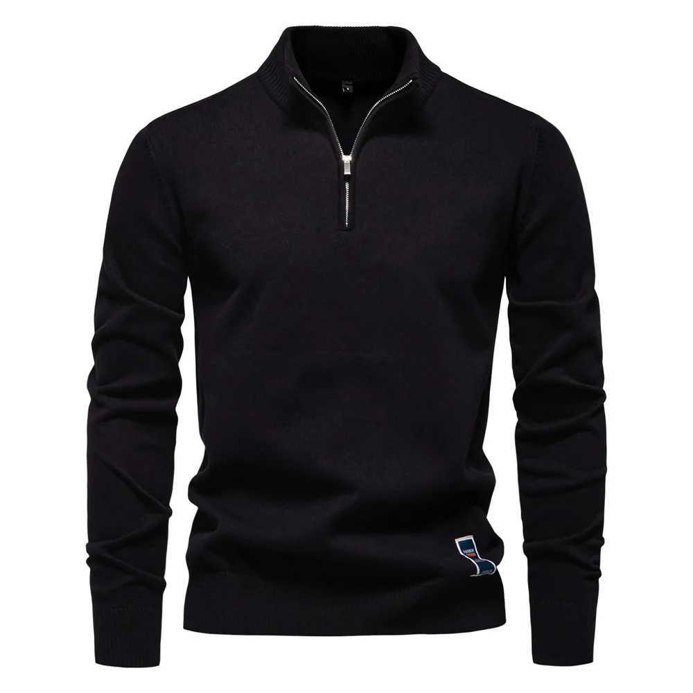 2025 New Autumn Cotton Zipper Pullover for Men Fashion Casual Social Men Sweaters Mock Neck Polo Warm Winter Knitted Sweater MenXJ241216