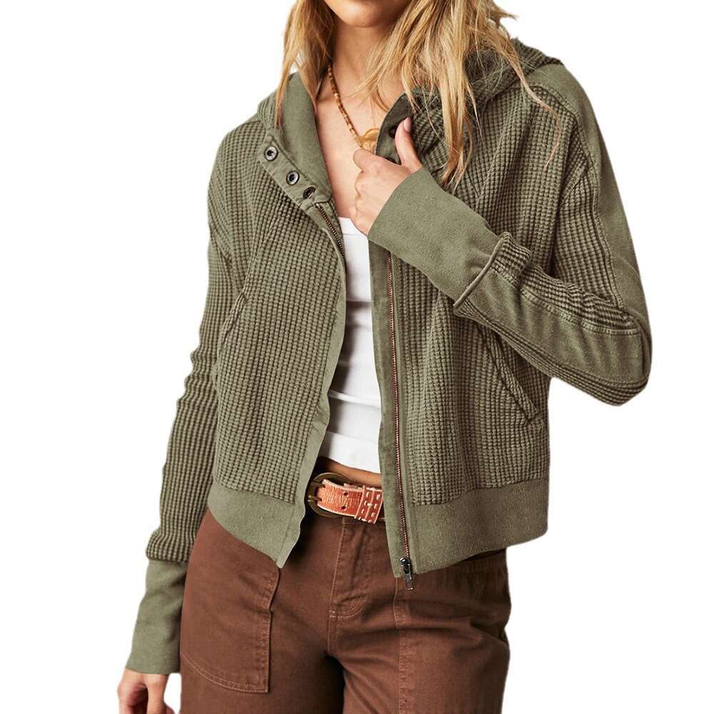 Jacket Splicing European And American Women's Hooded Lazy Style Zipper Hoodie Short Knitted Sweater Fashion Quality Classic