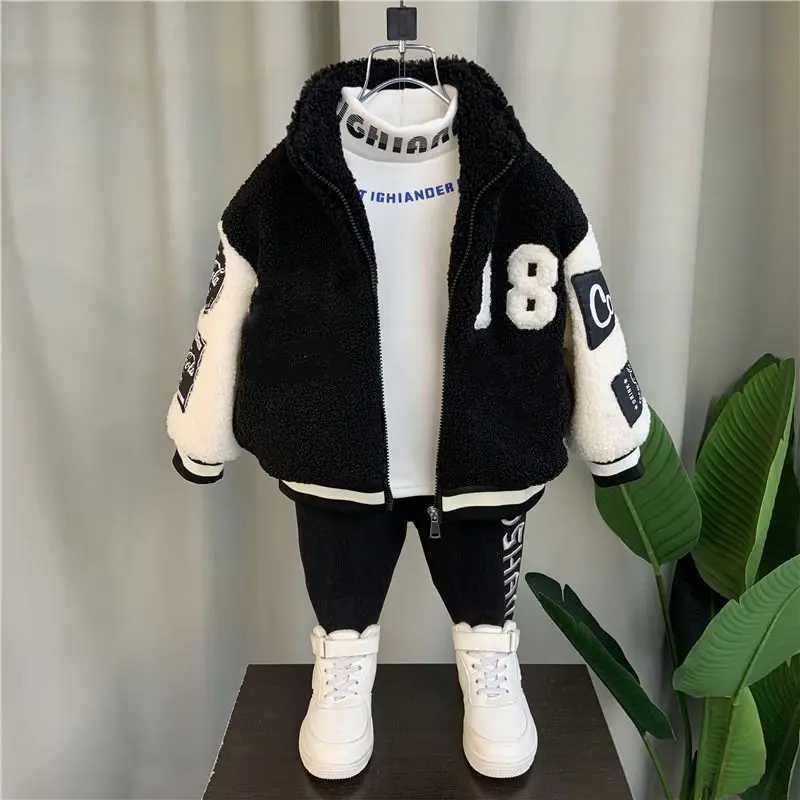 Childrens Jacket Autumn and Winter Warm Coat 2023 New Boys and Girls Plush Thickened Cardigan JacketXJ241214