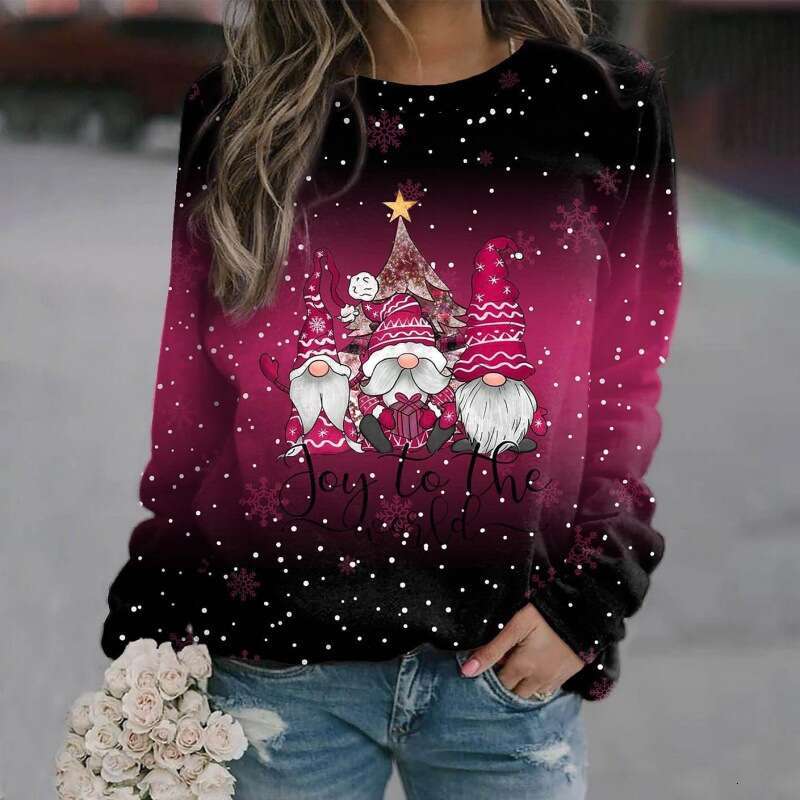 European and American Women's Christmas Theme Printed Loose Knitted Long Sleeve t 2024 New Casual Fashion Trendy Clothing