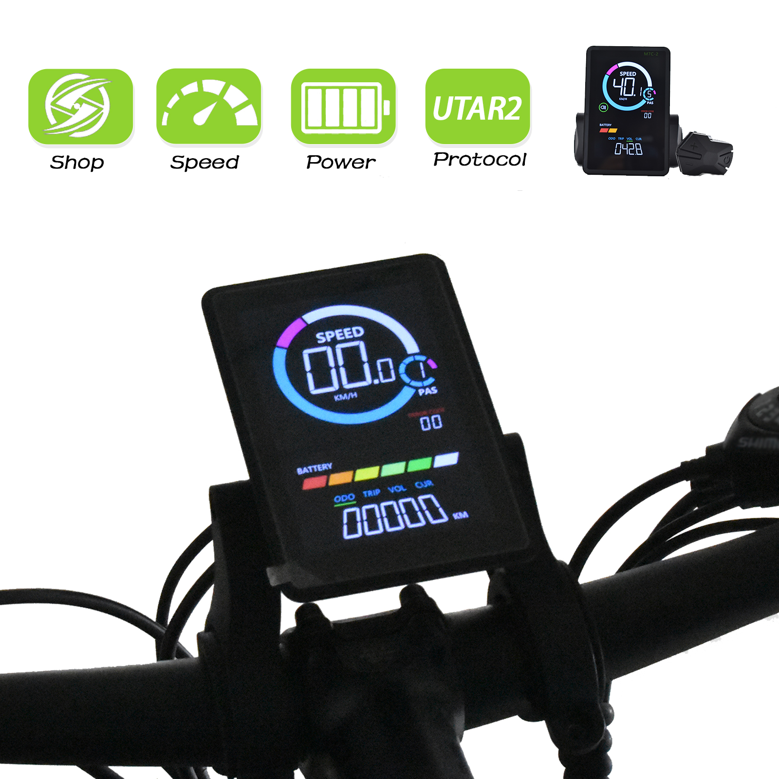 M7C-2 E-bike LCD Colorful Display Meter SM/Waterproof Connection Plug Digital ebike Electric Bicycle Display With USB UART