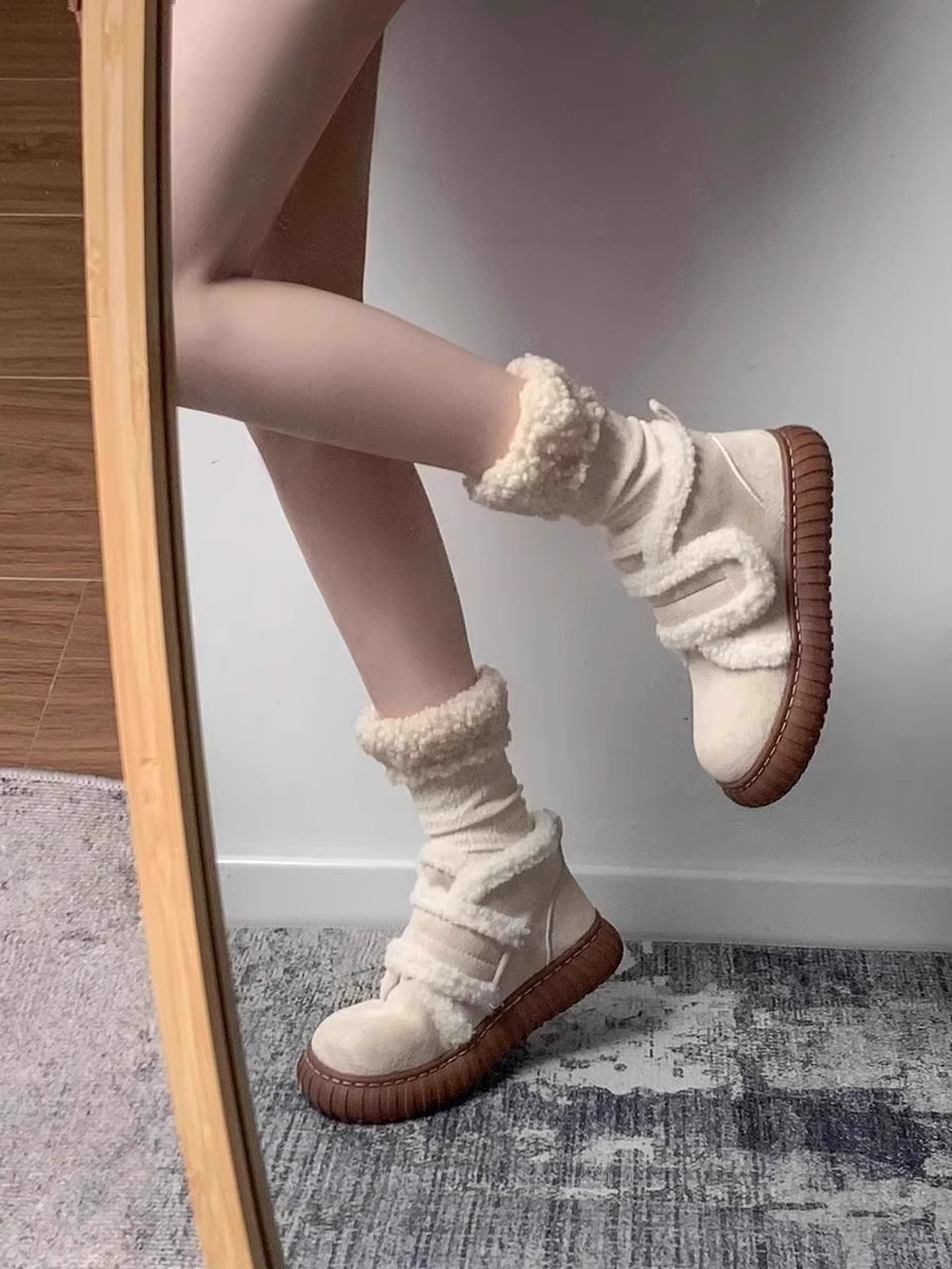 2024 winter new hot soft soled snow boots women plus cashmere warm fashion cotton boots Velcro cotton shoes two colors