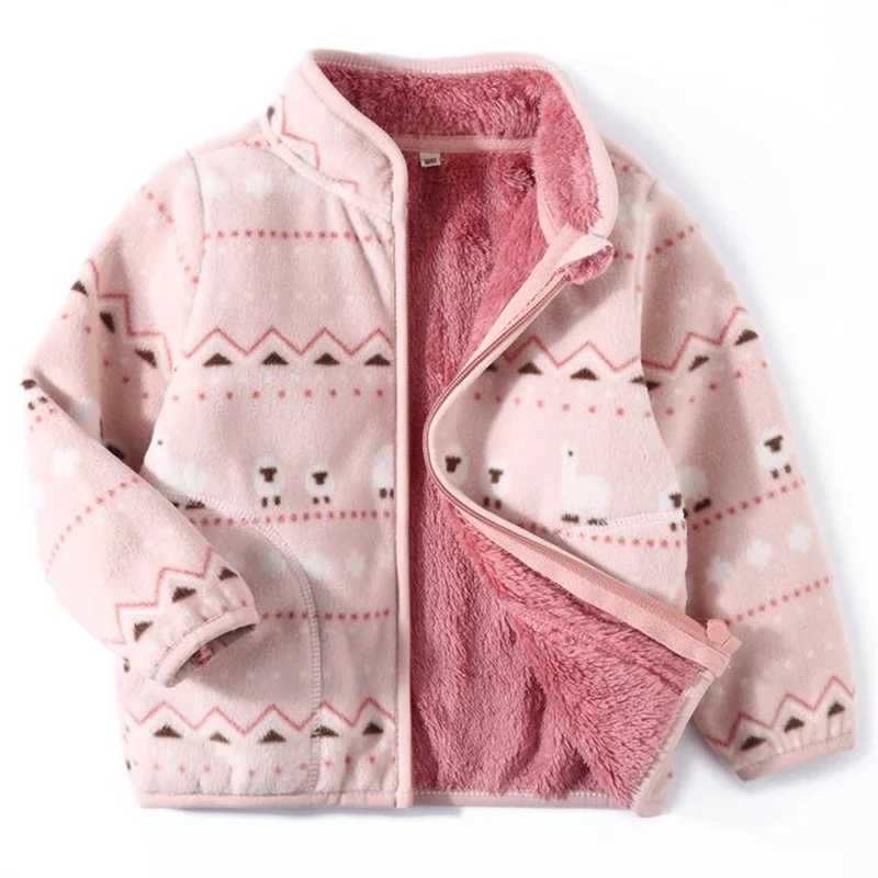 2-8T New Arrival Hearts Print Girls Winter Fleece Jackets Zipper Cute Cold Thick Baby Coats Childrens Costume OutwearXJ241214