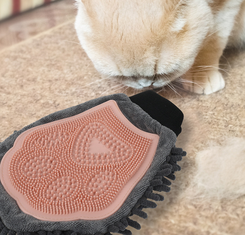 Pet Grooming Glove Silicone Massage Brush Deshedding Mitt for Dogs and Cats, Double-Sided Cleaning Tool