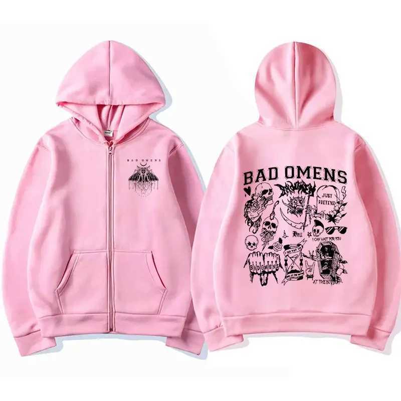 Limited edition Bad Omen Band Moth Music Tour Zipper Hoodie Mens Hip Hop Punk Strt Zipper Hoodie Fashion Zipper Jacket Y2K X241216