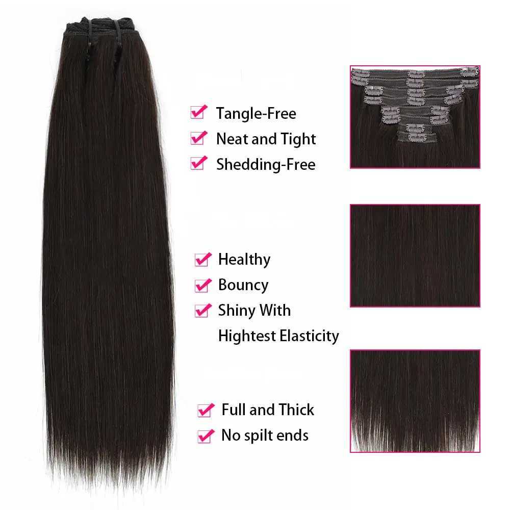 Straight Clip In Human Hair Extensions 8 Pcs/Set #2 Dark Brown Clip Ins Remy Hair Extensions 8-26 Inches 120Gram Soft Feel HairXJ241216