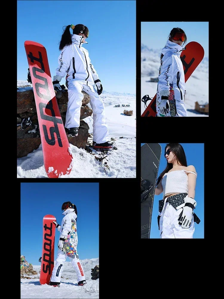 2025 Winter Skiing Suites New Snowboard Jacket Pants Set Women Warm Waterproof Tracksuit Detachable Hem Men Alpine Sport Clothes