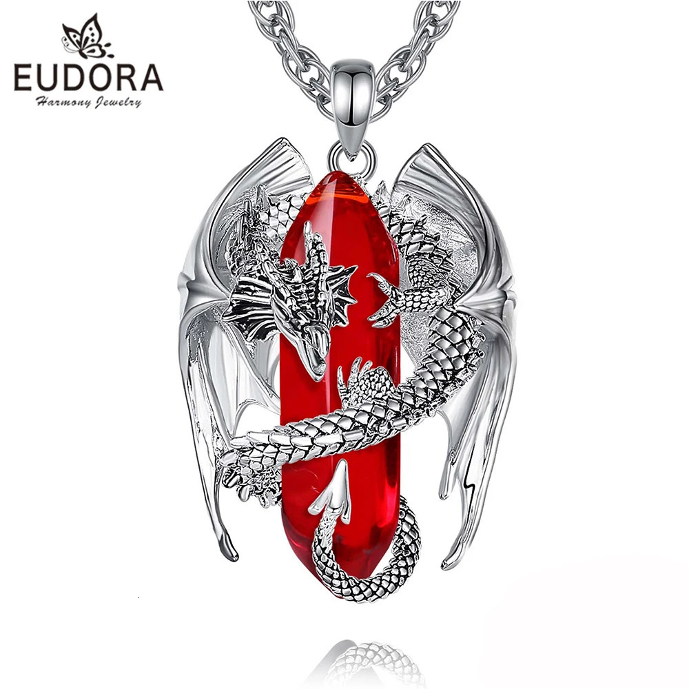 Eudora Dragon Hexagonal Natural Cardelian Prism Necklace Punk Treatment Stone Pendant Mens Exquisite Jewelry 241216