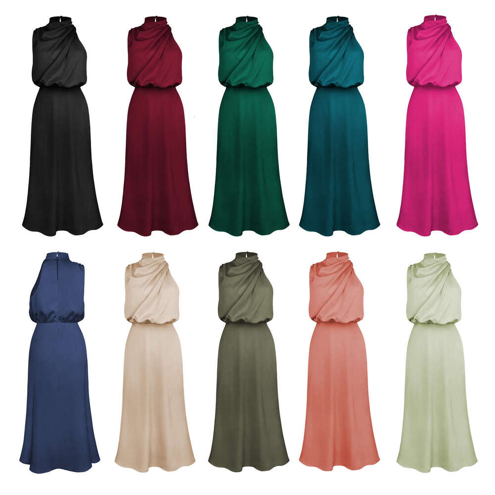 Spring Summer New High-End Satin Sleeveless Dress, European And American Fashion Elegant Socialite Light Evening Dress