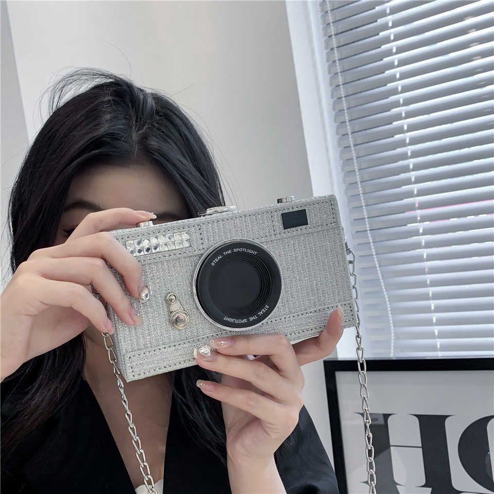 Small bag, women's camera bag, box bag, shiny film, single shoulder small square bag, crossbody chain, single shoulder bag 241215