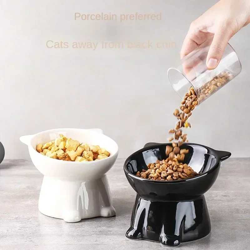 Cat Feeders Black Cat Bowl Ceramic Cat Bowl Pet Bowl Pet Supplies Cat Bowl Dog Bowl Macaron Color New Cat and Dog Universal Pet Bowl z241213