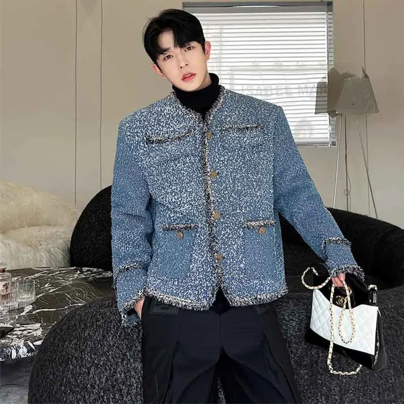 IEFB mens denim silhouette wide jacket mens clothing Korean casual loose patchwork jacket 9C3002 241209