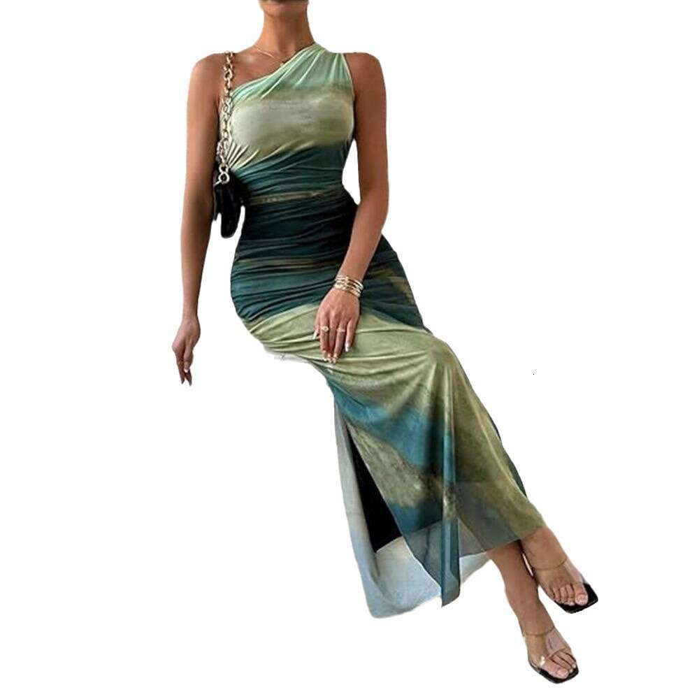 Spring Summer New European And American Ladies Elegant Mesh Design Sexy Backless Strapless Printed Dress