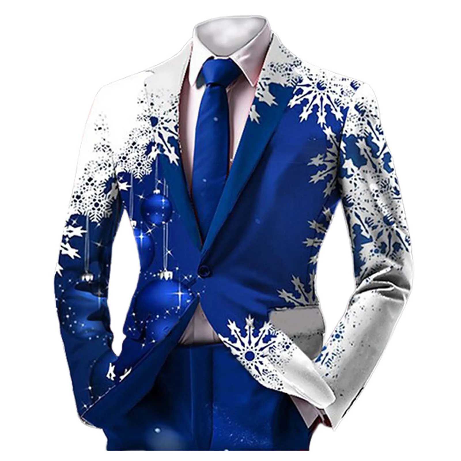 Men Blazer Jacket Suit Christmas Printed Tuxedo Xmas New Year Coat Santa Party Blazers Outerwear Night Carnival Party Costumes W241216