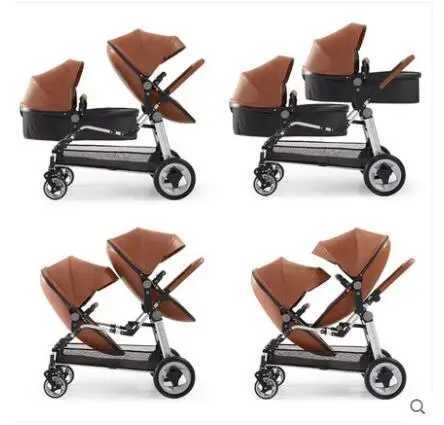 Strollers# 3 in 1 Twin PramFree Shipping Twin Baby Stroller3in1 PU Leather Pram Foldable Twin Baby Carriage Reviserbale Double Stoller S2412166