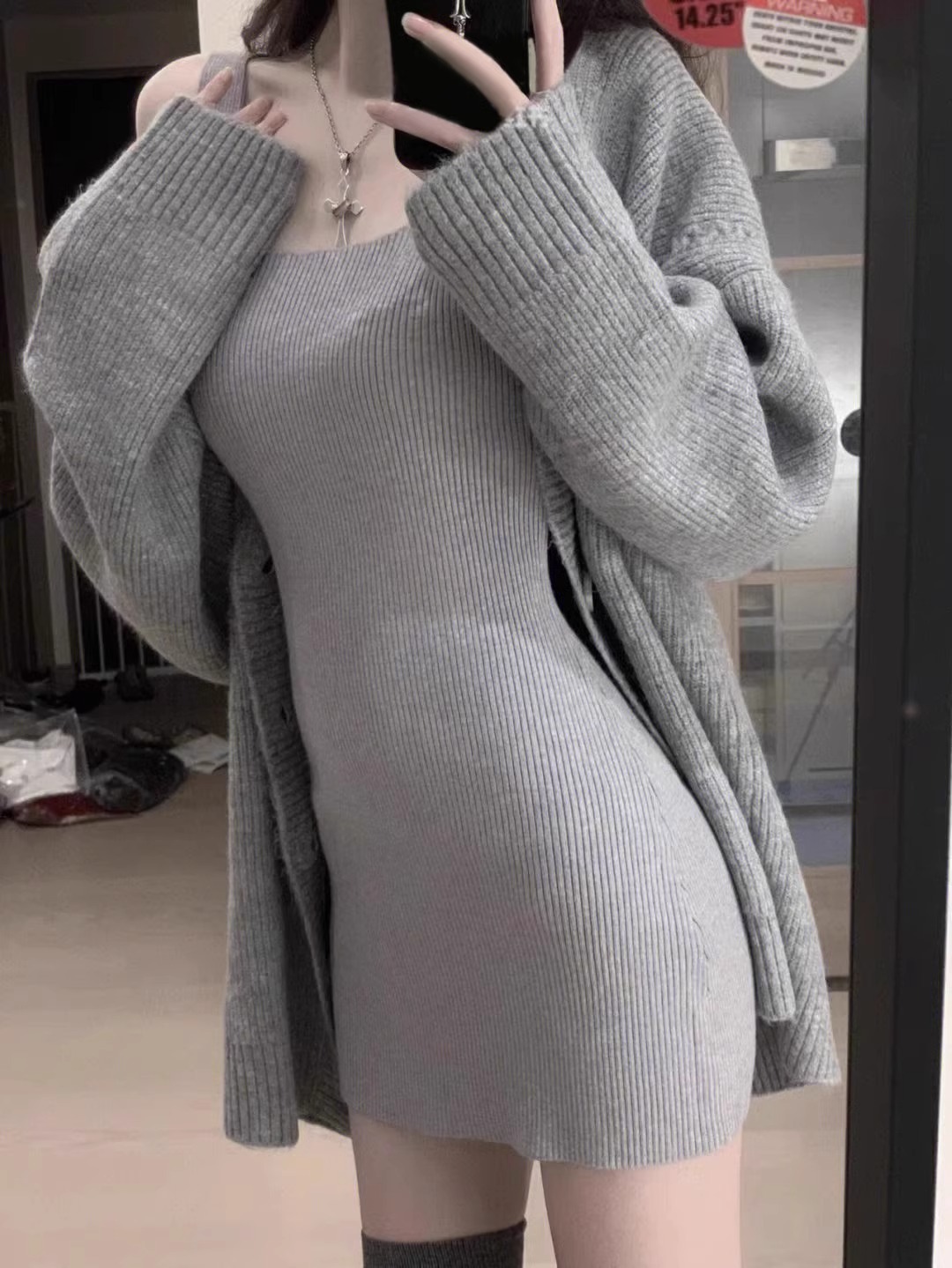 K728 New style Korean style knitted suspender skirt for women, autumn and winter style, pure desire, coldness, royal sister style hip-hugging dress