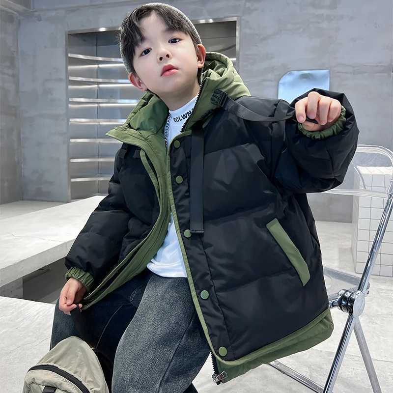 Boys Fashion Down Coats Kids Winter Thickened Hooded Jackets Kids Warm Casual Parkas New Cotton Clothes Teenager Overcoat 5-14YXJ241214