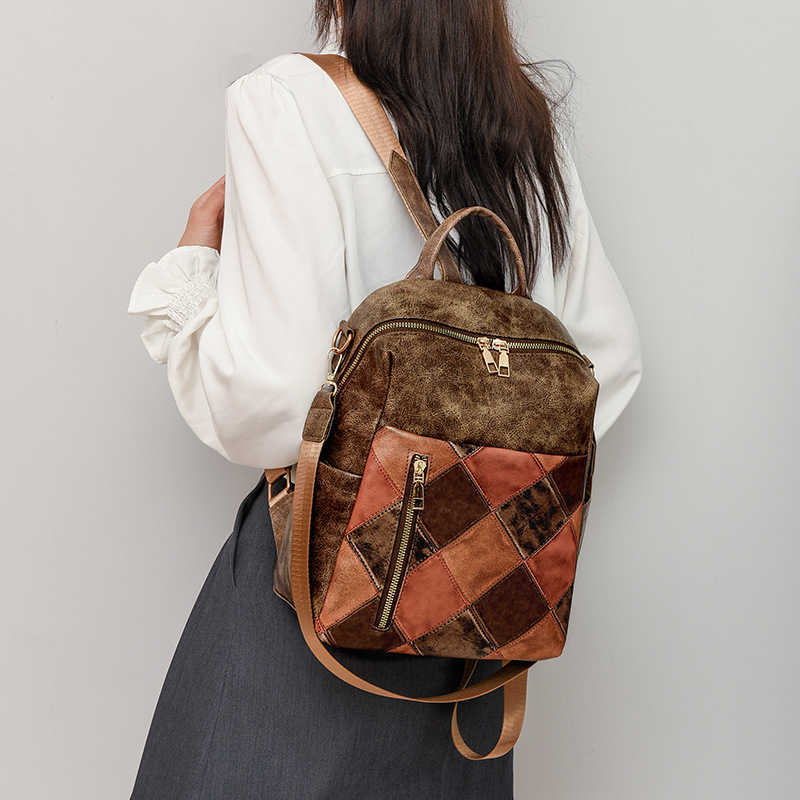 Backpack women, model for women, PU soft leather fashionable diamond grid multifunctional travel backpack 241215