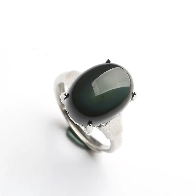 Natural Obsidian Ring For Men Women Silver Jewelry Fashion Opening Couple Korean Edition Rich Paired with Energy Gifts 241214