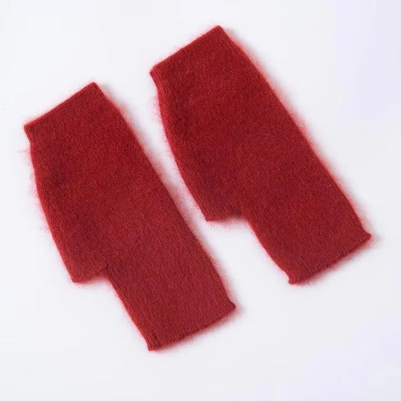Mink cashmere autumn winter gloves without fingers raccoon wool with wrist length thumb hole Korean womens cute 241212