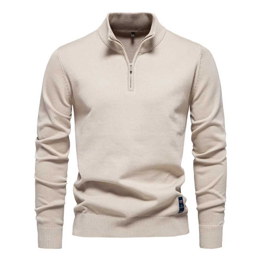 2025 New Autumn Cotton Zipper Pullover for Men Fashion Casual Social Men Sweaters Mock Neck Polo Warm Winter Knitted Sweater MenXJ241216